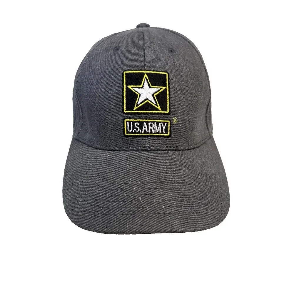 U.S. Army Baseball Hat Cap Grey Denim 100% Cotton Hook&Loop Strapback EUC